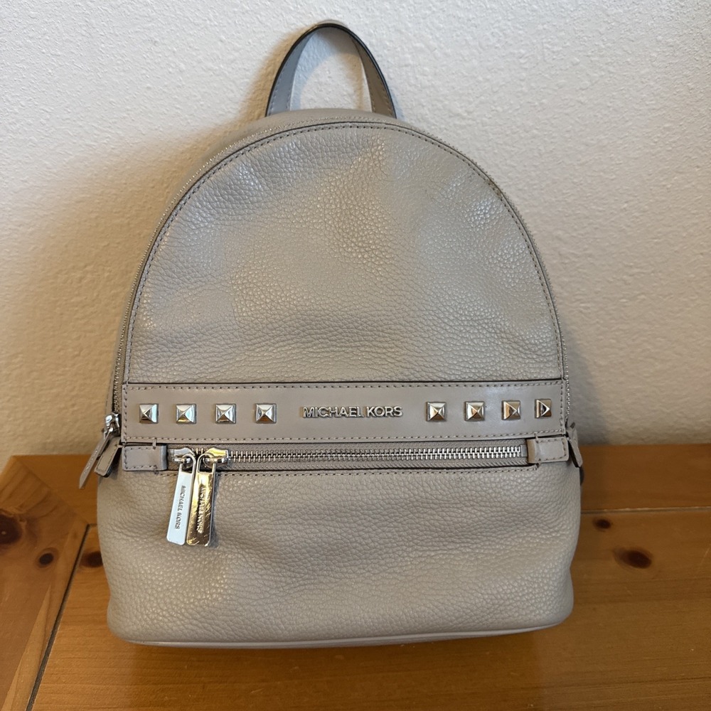 Michael Kors Rhea Medium Studded Grey Leather Backpack - Picture 2 of 14
